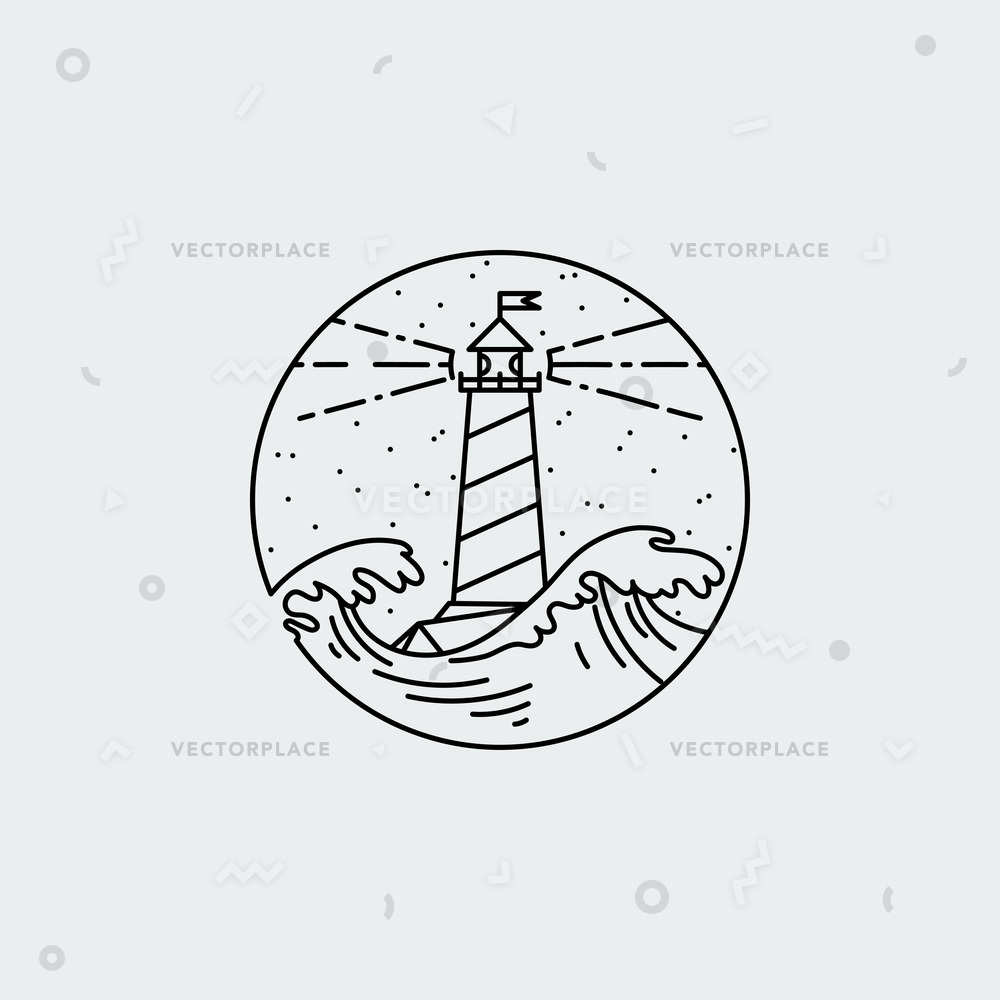 1000x1000 Vintage Thin Line Sea Beacon Icon Vector Illustration