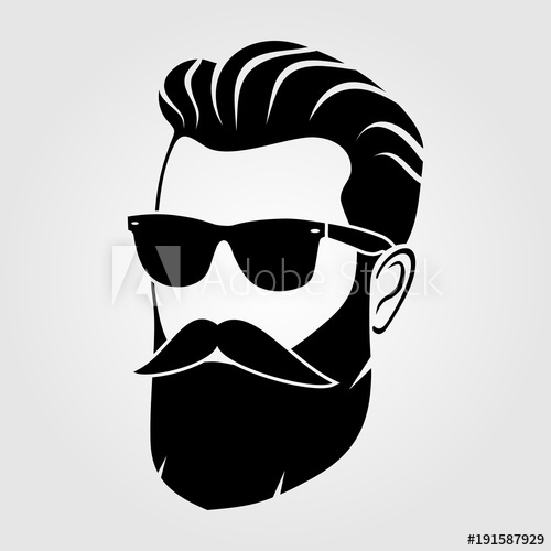 500x500 Bearded Men, Hipster Face Fashion Silhouette, Emblem, Icon, Label