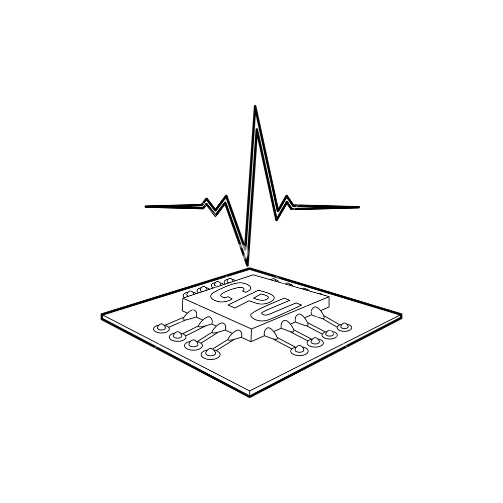 1000x1000 Cpu With A Heart Beat Icon In Outline Style On A White Background