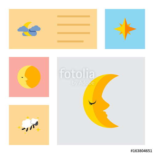 500x500 Flat Icon Bedtime Set Of Midnight, Moon, Night And Other Vector