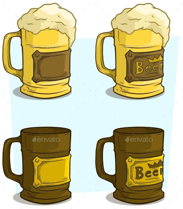 590x673 Cartoon Beer Mugs With Label Vector Icon Set Cartoon Colorful Beer