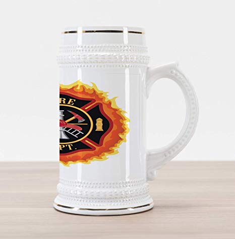 466x475 Lunarable Fireman Beer Stein Mug, Fire Department Icon