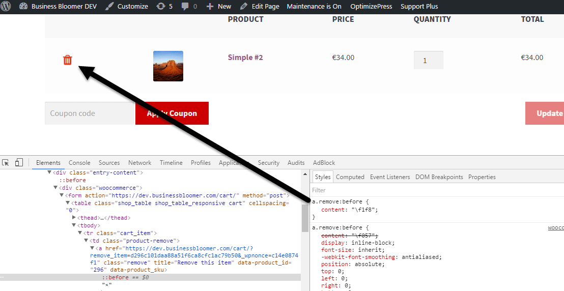 1108x572 Woocommerce Change The Remove This Item Icon Cart