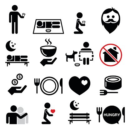 416x416 Homeless, Poverty, Man Begging For Money Icons Set Premium Clipart