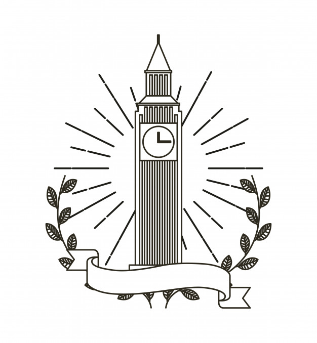 626x678 Big Ben Icon With Decorative Wreath Of Leaves And Ribbon Vector