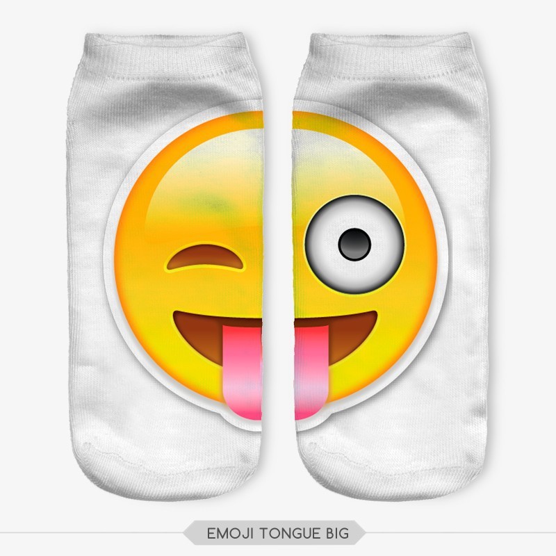 800x800 Emoticon Tongue Emoji Big Ankle Socks White