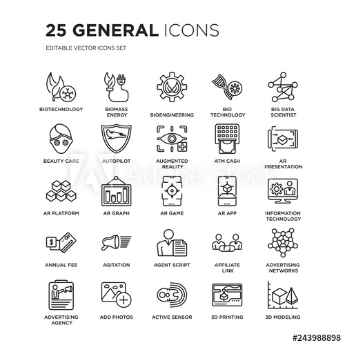 500x500 Set Of General Linear Icons Such As Biotechnology, Biomass