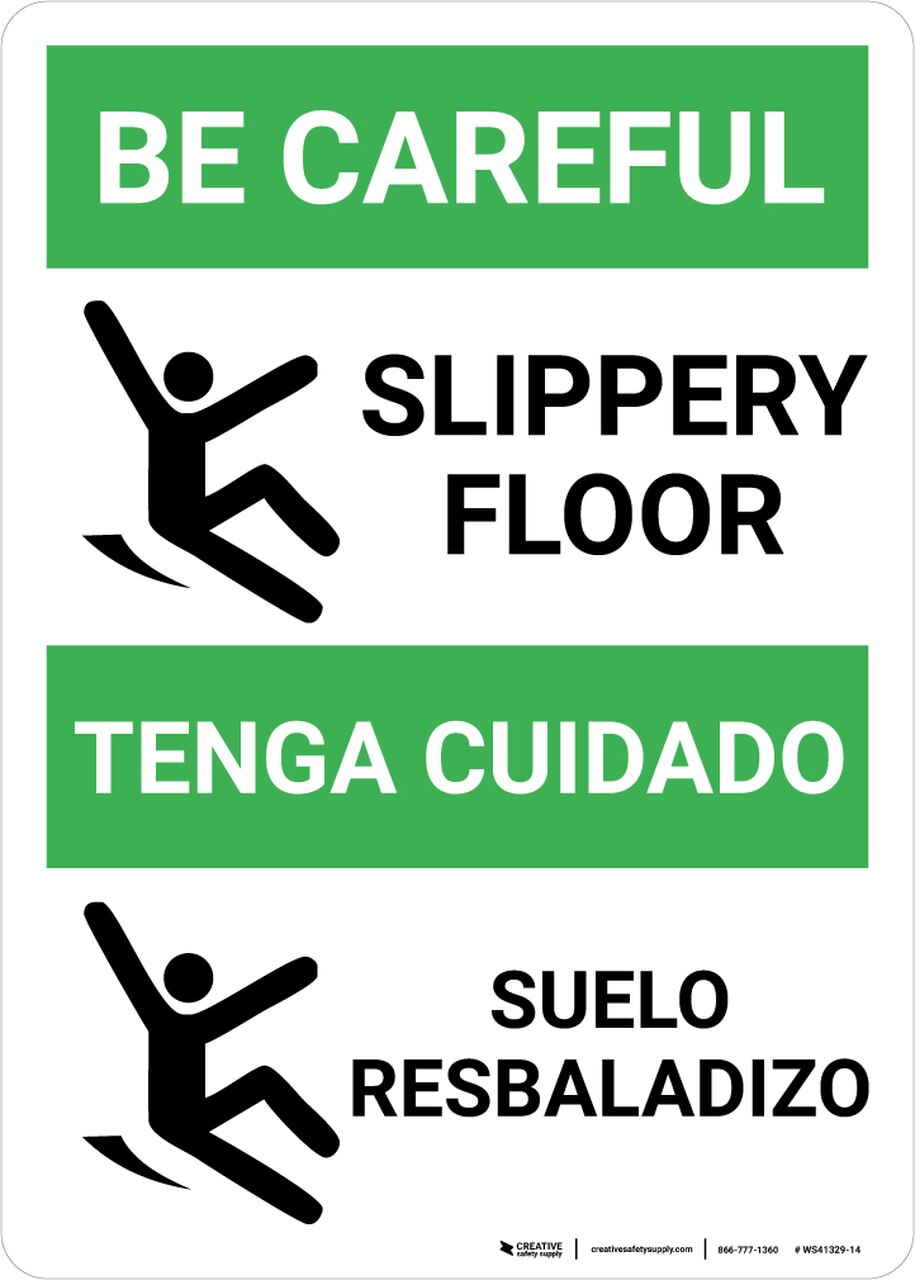 915x1280 Be Careful Slippery Floor Bilingual Spanish With Icon Portrait
