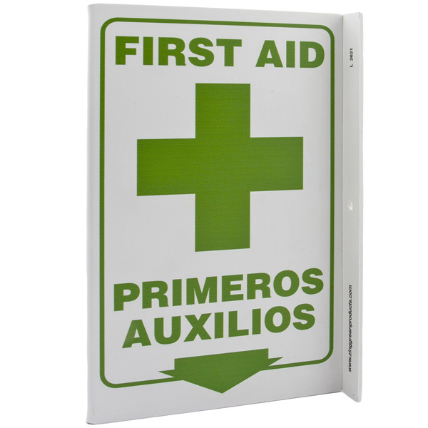 600x600 Bilingual Englishspanish First Aid Wall Projecting L Sign W Icon