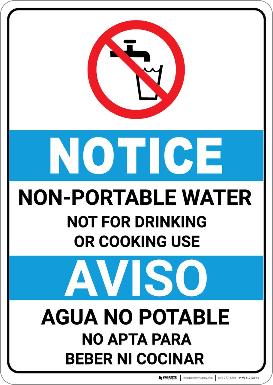 910x1280 Notice Non Potable Water Bilingual Spanish Ansi With Icon