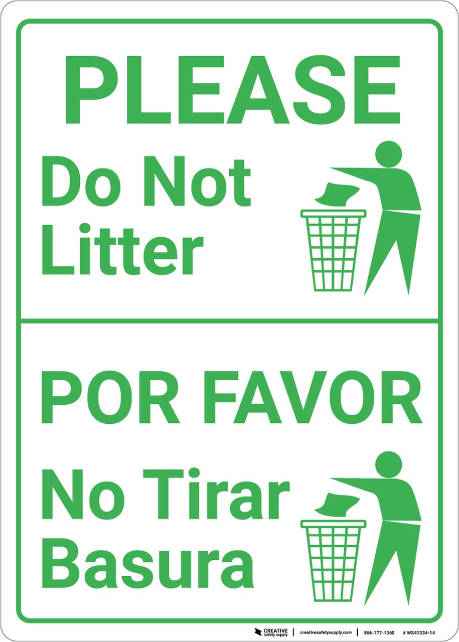 915x1280 Please Do Not Litter Bilingual Spanish With Icon Portrait