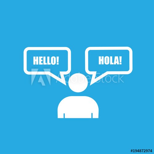 500x500 Bilingual Icon,flat Vector Sign Isolated On Blue Background