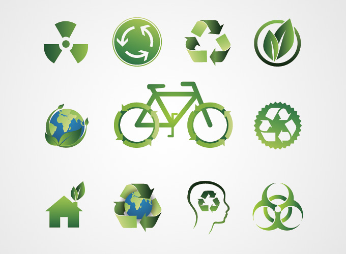 680x500 Green Ecological Bio Icons And Recycling Symbols