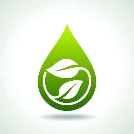 450x450 Icon Bio With A Green Leaf And Water Drops Royalty Free Vector