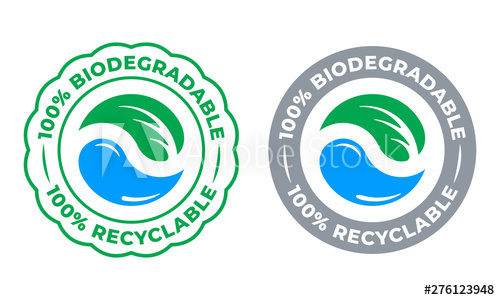 500x300 Biodegradable Recyclable Percent Label Vector Icon Eco Save