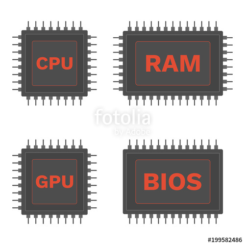 500x500 Mainboard Components Cpu, Gpu, Ram And Bios Microchip Vector