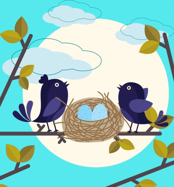 557x600 Wild Nature Background Bird Nest Icon Colored Cartoon Free Vector