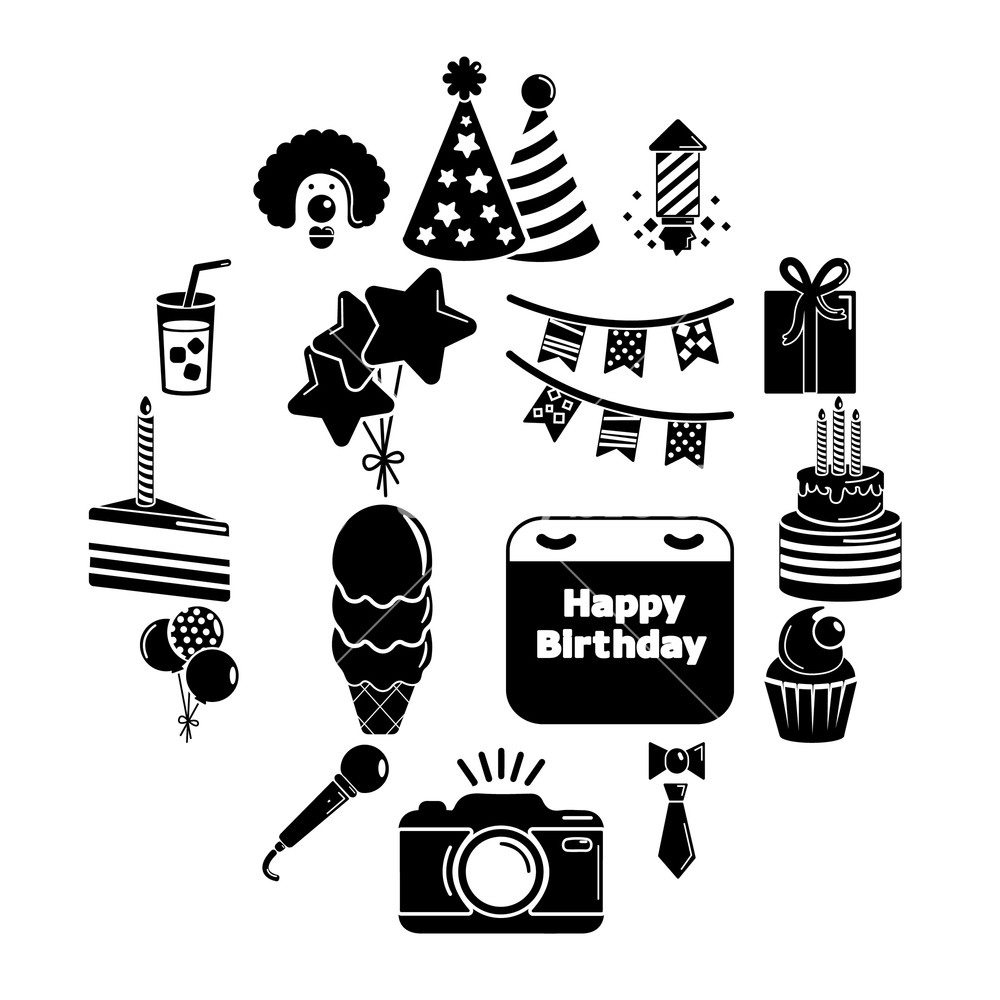 1000x1000 Happy Birthday Icons Set Simple Illustration Of Happy Birthday