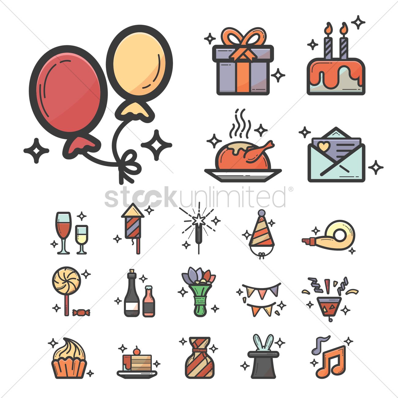 1300x1300 Set Of Birthday Icons Vector Image