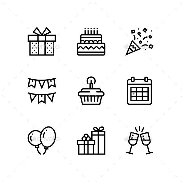 590x590 Birthday, Event, Celebration Icons For Web And Mobile Design Pack