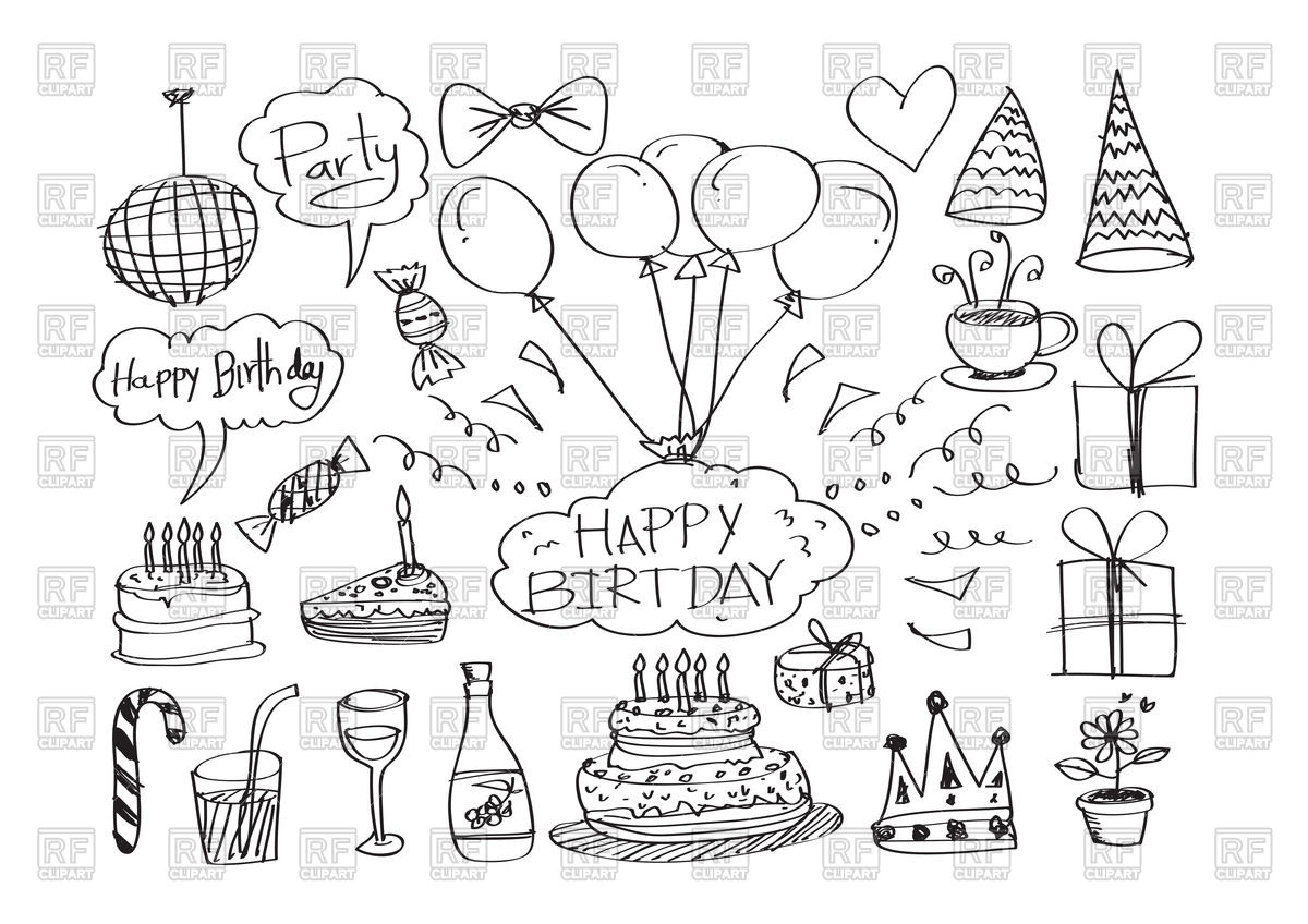 1200x848 Hand Drawn Birthday Icons Vector Image Of Signs, Symbols, Maps