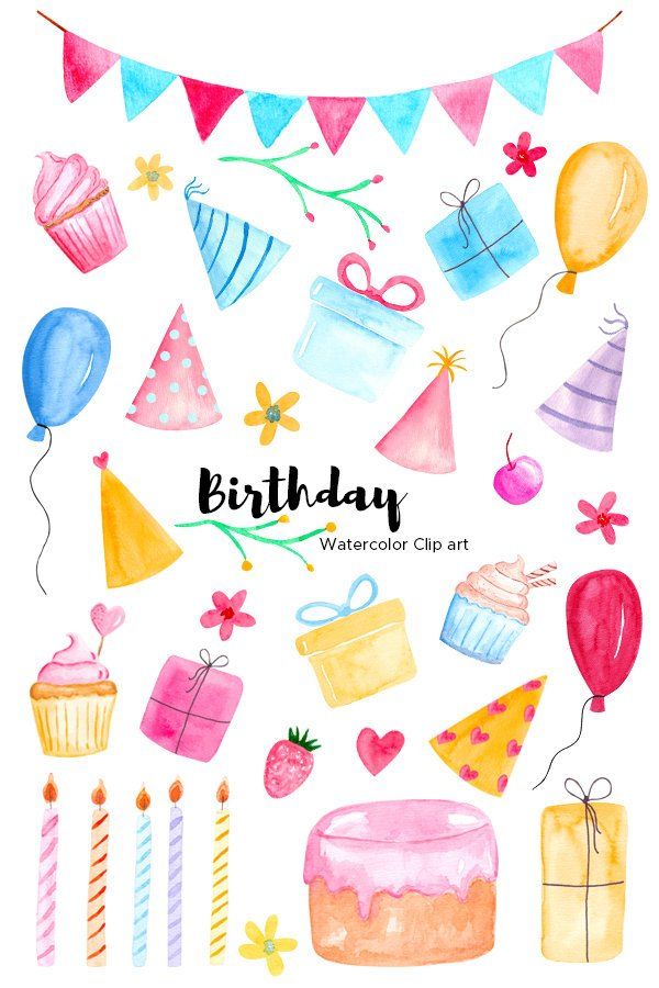600x900 Birthday Clip Art Watercolor Birthday Party Bday Clipart Cute