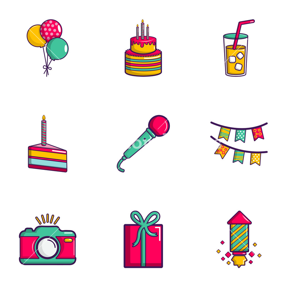 1000x1000 Birthday Party Icons Set Flat Set Of Birthday Party Icons