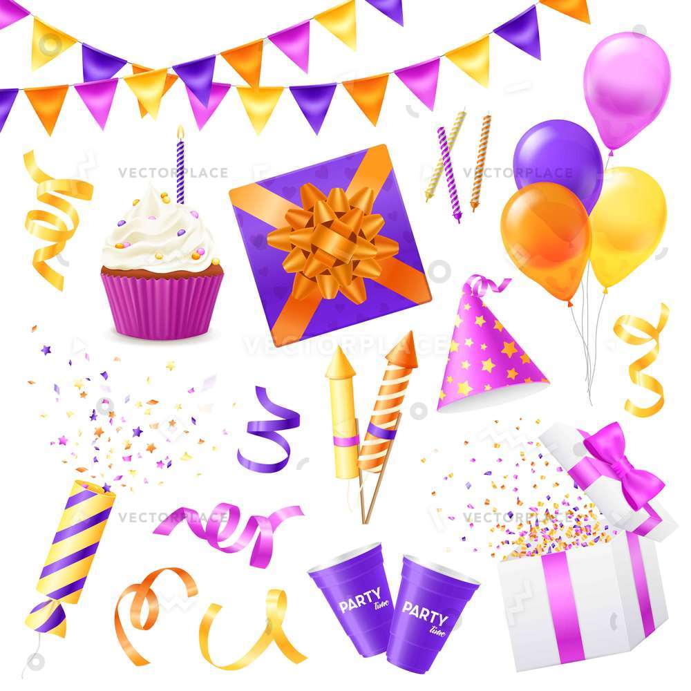 1000x1000 Colored Isolated Realistic Party Icon Set Vector Illustration