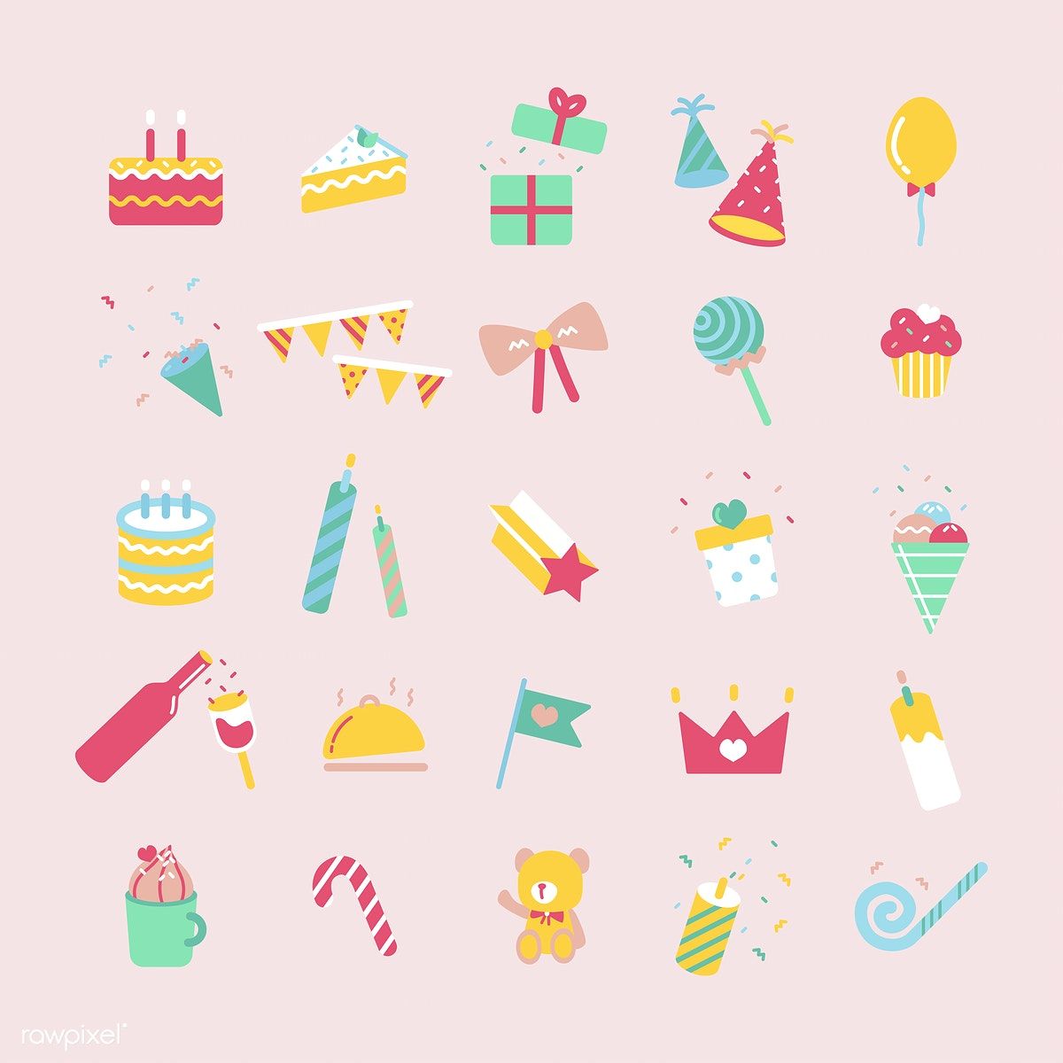 1200x1200 Illustration Set Of Birthday Party Icons Premium Vectors