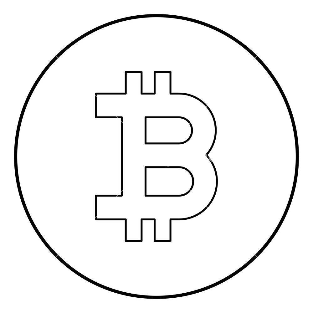 1000x1000 Bitcon Black Color In Circle Round Outline Royalty Free