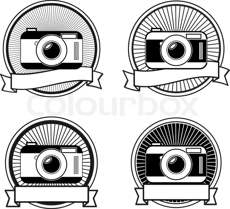 800x728 Black And White Camera Stamps Vintage Stock Vector Colourbox