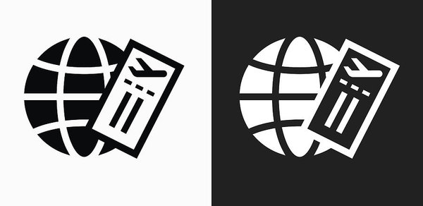 600x292 Plane Tickets And Globe Icon On Black And White Vector Backgrounds