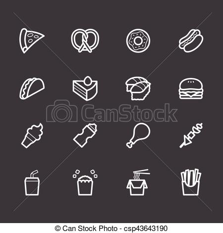 450x470 Fast Food Vector White Icon Set On Black Background Vectors
