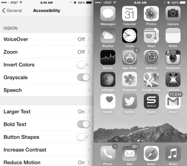 610x542 Turn Iphone Or Ipad Screen Into Black White With Grayscale Mode