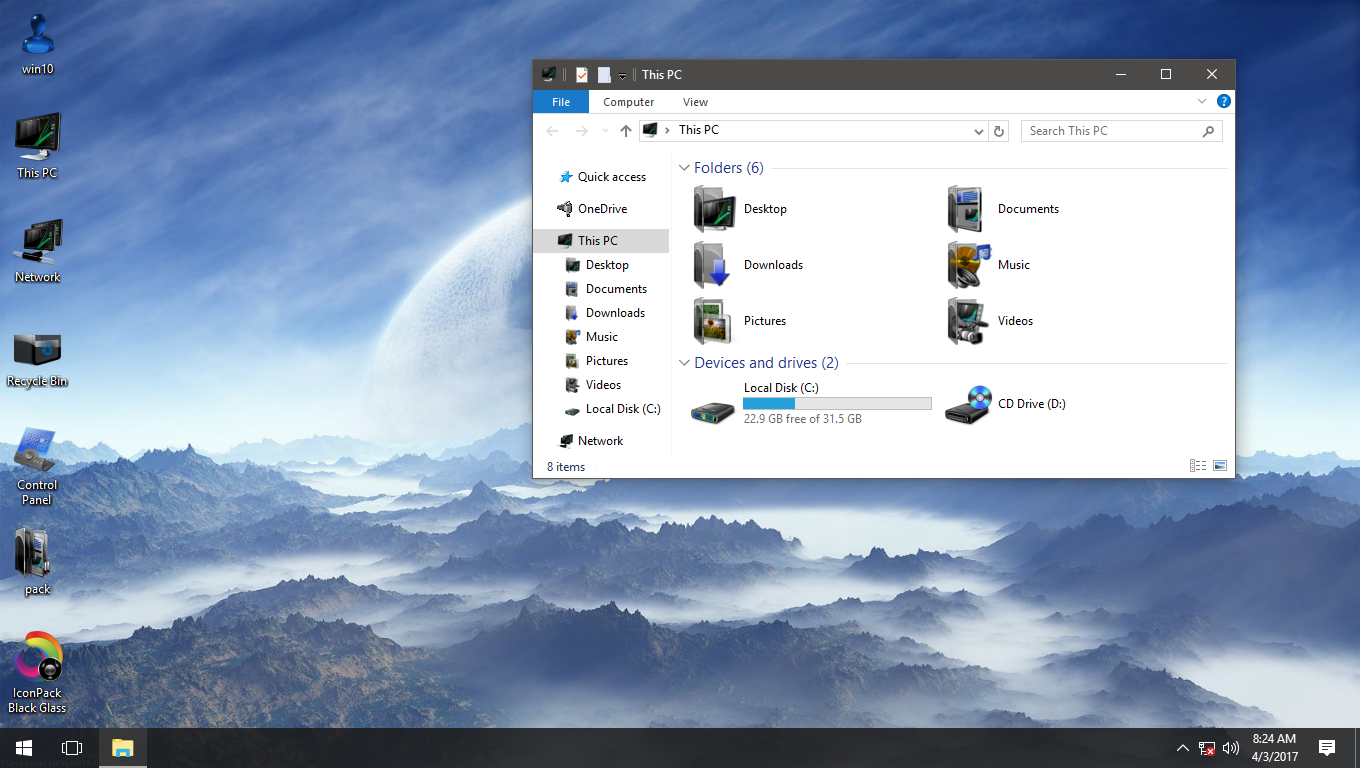 1360x768 Black Glass Iconpack