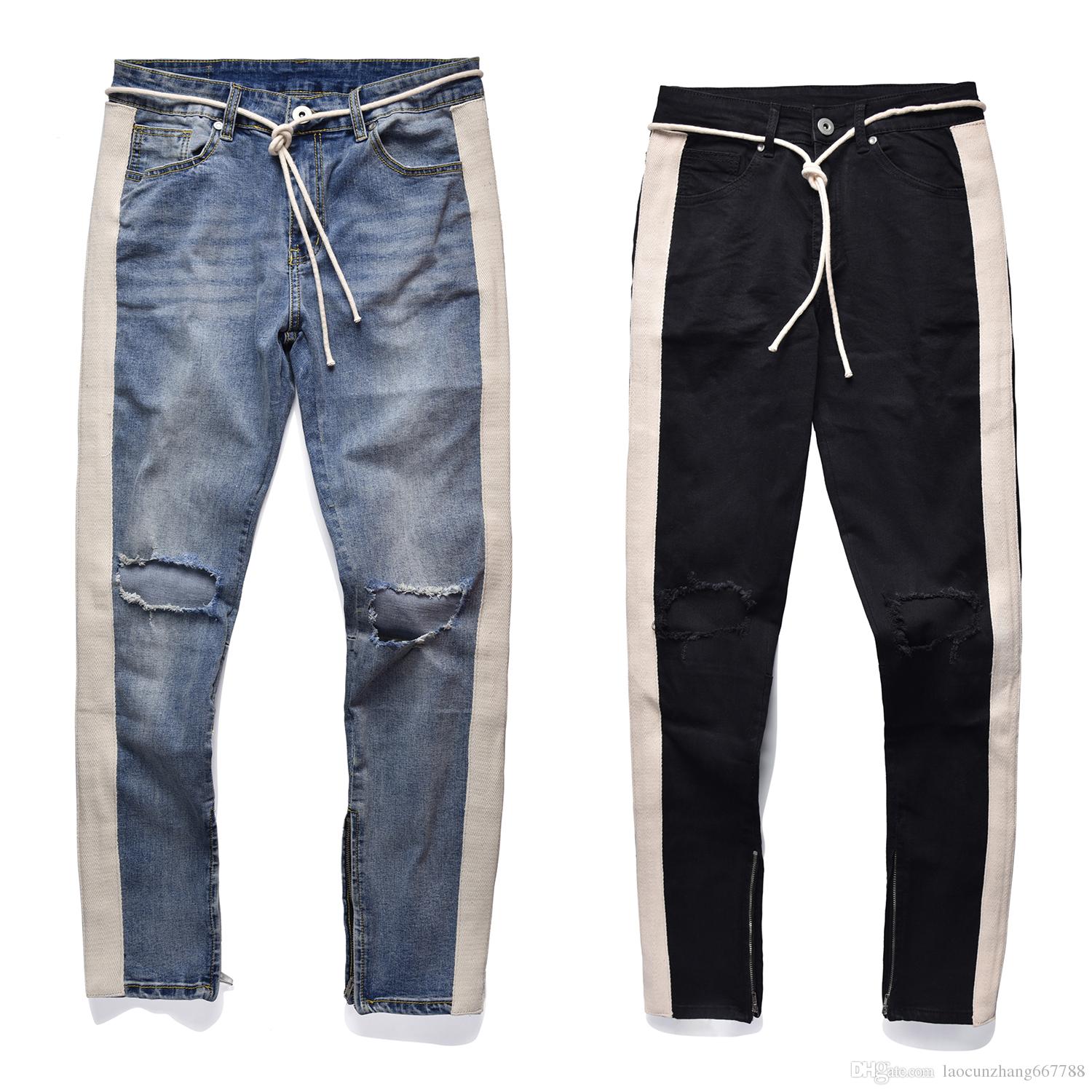 1500x1500 Black Icon Retro Denim Blue Black Men Hole Jeans Ripped