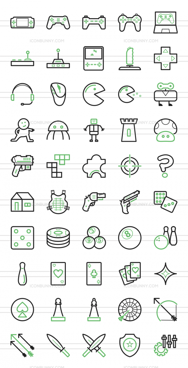 600x1171 Games Entertainment Line Green Black Icons