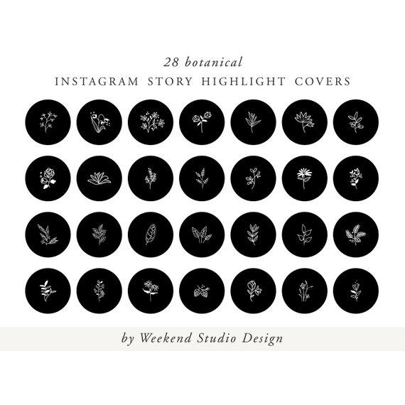 570x570 Instagram Story Highlight Icon Covers, Black, Botanical Hand Drawn