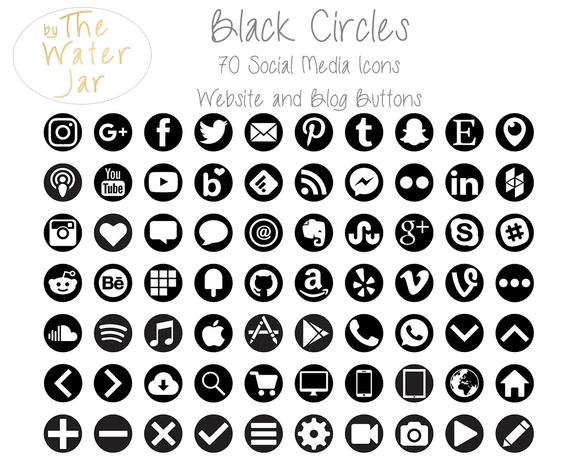 570x456 Black Social Media Icons Black Circle Website Icons Dark Etsy
