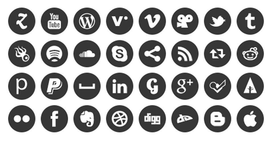 954x496 Black Round Social Media Icons Images