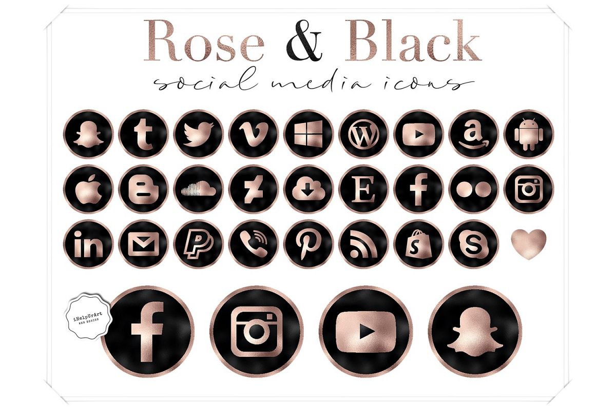 1200x800 Rose Gold And Black Social Media Icons
