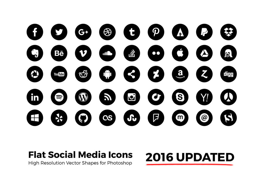 1005x687 Simple Flat Social Media Icons Photoshop Black Circle