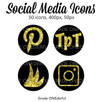 350x350 Social Media Icons Gold Glitter On Black Round Social Media