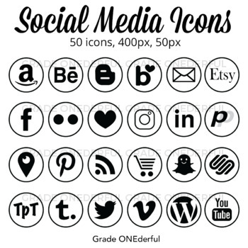 350x350 Social Media Icons White And Black, Tpt, Instagram