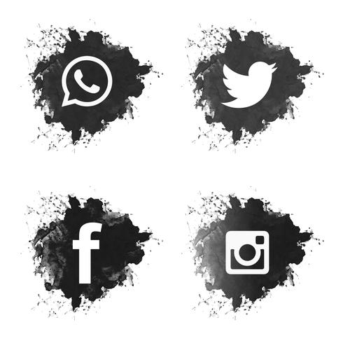 490x490 Social Media Black Grunge Icons Set