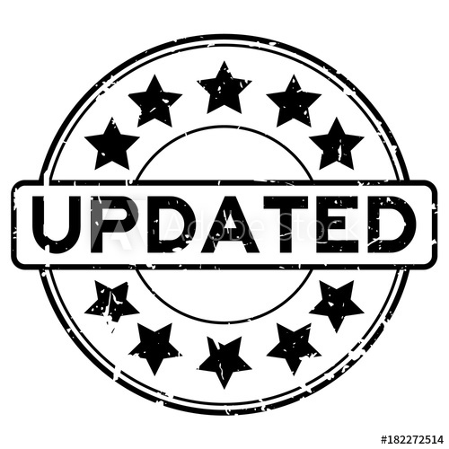 500x500 Grunge Black Updated Word With Star Icon Round Rubber Seal Stamp