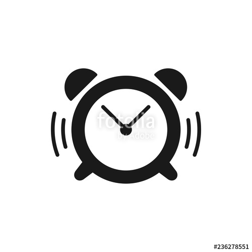 500x500 Black Isolated Icon Of Ringing Alarm Clock On White Background