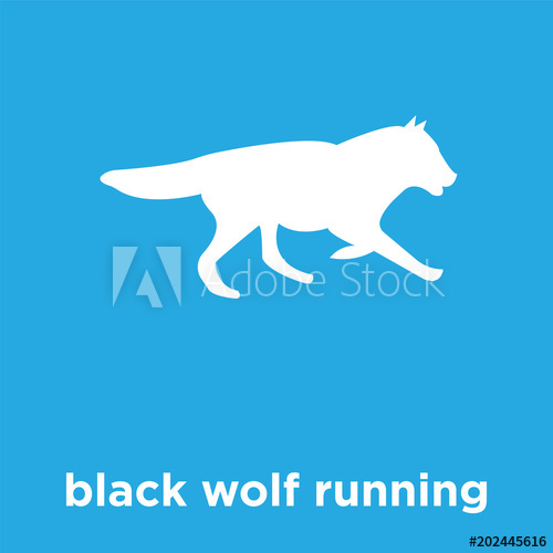 500x500 Black Wolf Running Icon Isolated On Blue Background