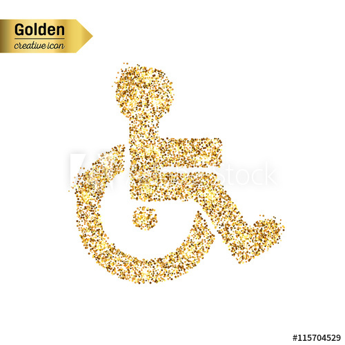 500x500 Gold Glitter Vector Icon Of Wheelchair Isolated On Background Art
