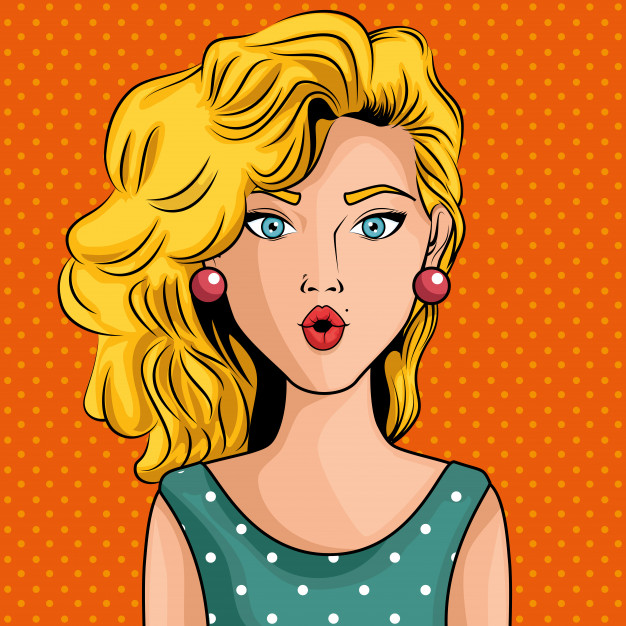 626x626 Blonde Woman Comic Like Pop Art Icon Over Orange Dotted Background